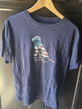 Eddie Bauer Navy Dog Graphic Tee - American Flag Labrador Design